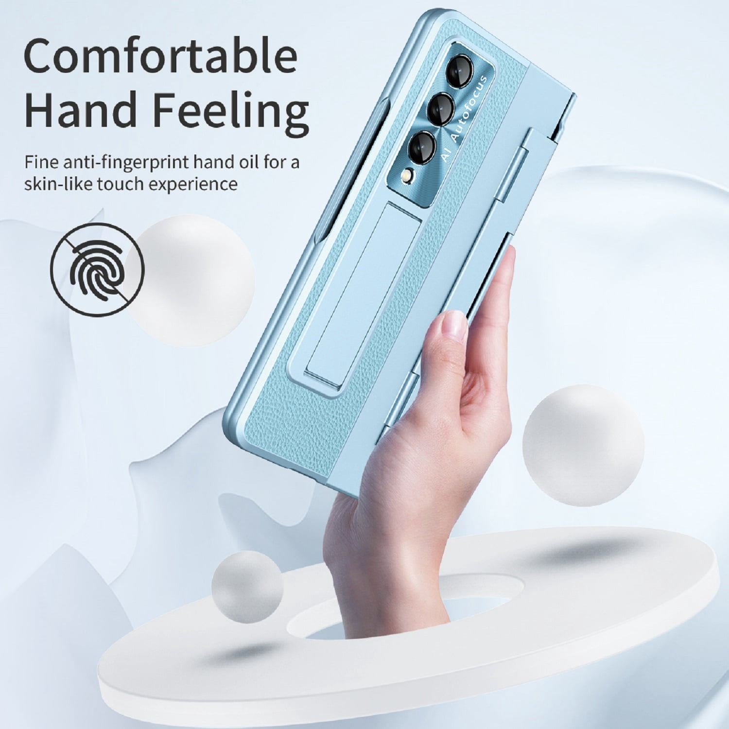 ELEHOLD Luxury Case for Samsung Galaxy Z Fold 3 Rugged PC Shell with Built-in Hidden Kickstand Hinge Protection Support Wireless Charging  Shockproof Protective Case,Blue