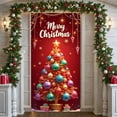 thumbnail image 3 of Snowy Tree Christmas Tree Banner Golden Lights Holiday Display Decorative Ornaments Sparkling Snowflakes Xmas Backdrop for Christmas Party Home Decoration Holiday Gathering, 3 of 9