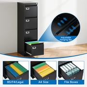 Fesbos 4 Drawer File Cabinet with Lock, File Cabinets for Home Office,18 Deep Vertical Metal Black File Cabinet Office Storage Cabinet Organizer for Letter/Legal / A4