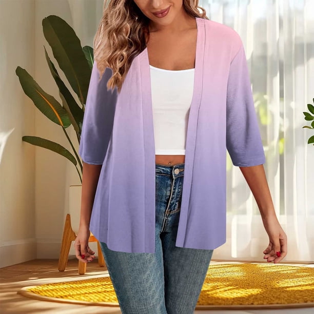 Cárdigan informal de moda para mujer, estampado, con mangas 3/4, holgado e informal, de poliéster