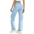 thumbnail image 4 of ManxiVoo Women's Lightweight Cargo Pants Adjustable Waist Straight Leg Athletic Travel Hiking Casual Comfortable Outdoor M Size Light Blue, 4 of 6