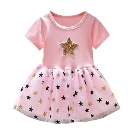 

AIMAOMI Dress Baby Short Kids Patterns Girls Casual Sleeve Stars Summer Girls Dress&Skirt H