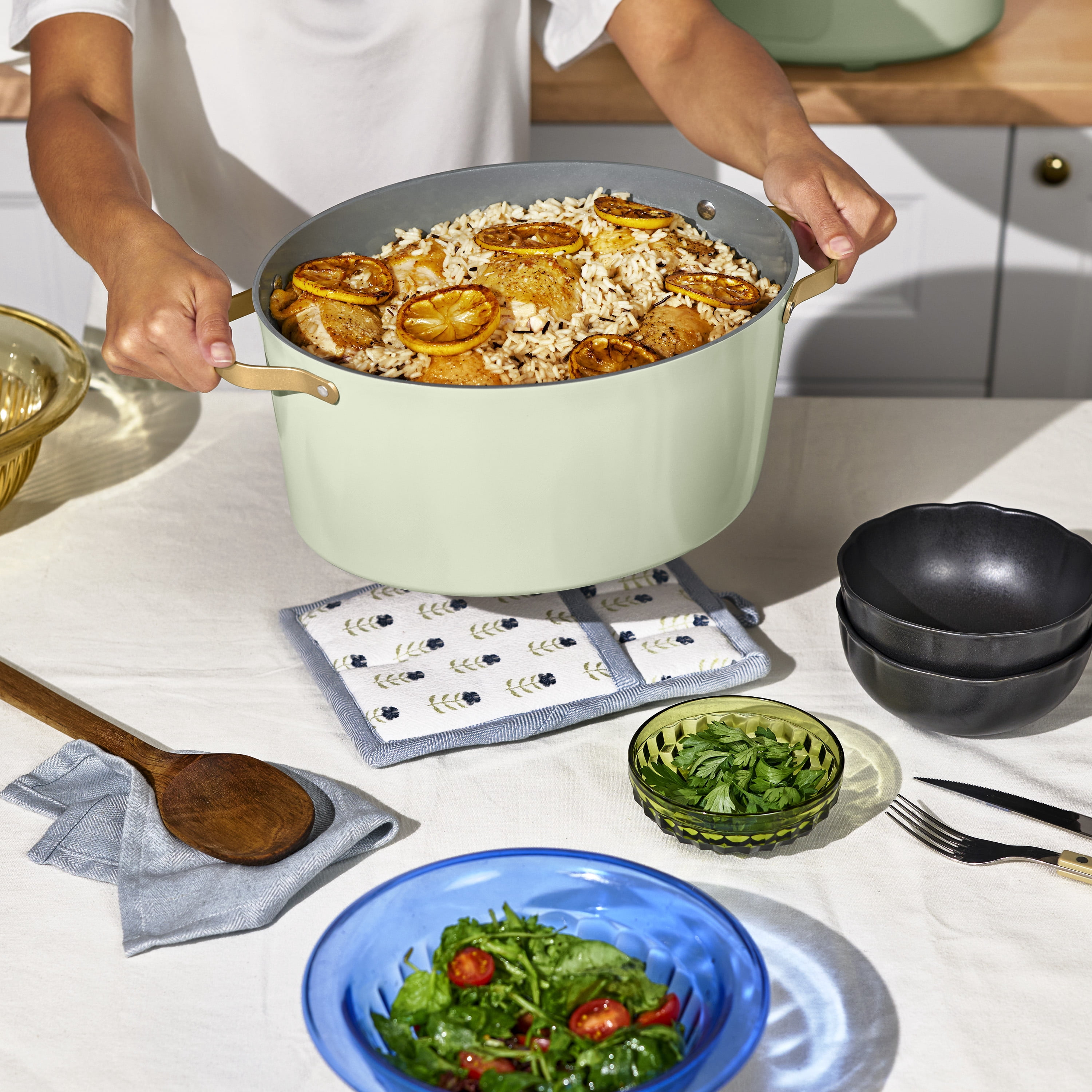 Beautiful 10-in-1, 8 Qt Multi-Cooker with Bamboo Steamer Insert by Drew Barrymore, Sage Green