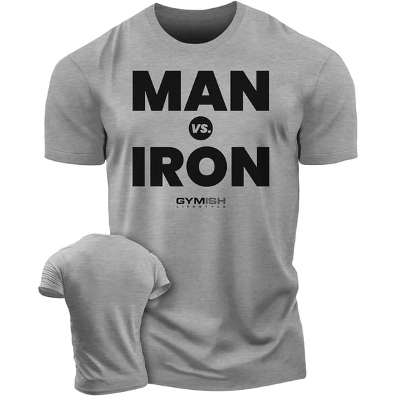 GYMISH Man Vs. Iron Workout T-Shirt for Men, Funny Gym Shirt, Lifting Tee, Deadlift T-Shirt, Men's Gym Shirts, Workout Tops, Powerlifting & Bodybuilding Tee