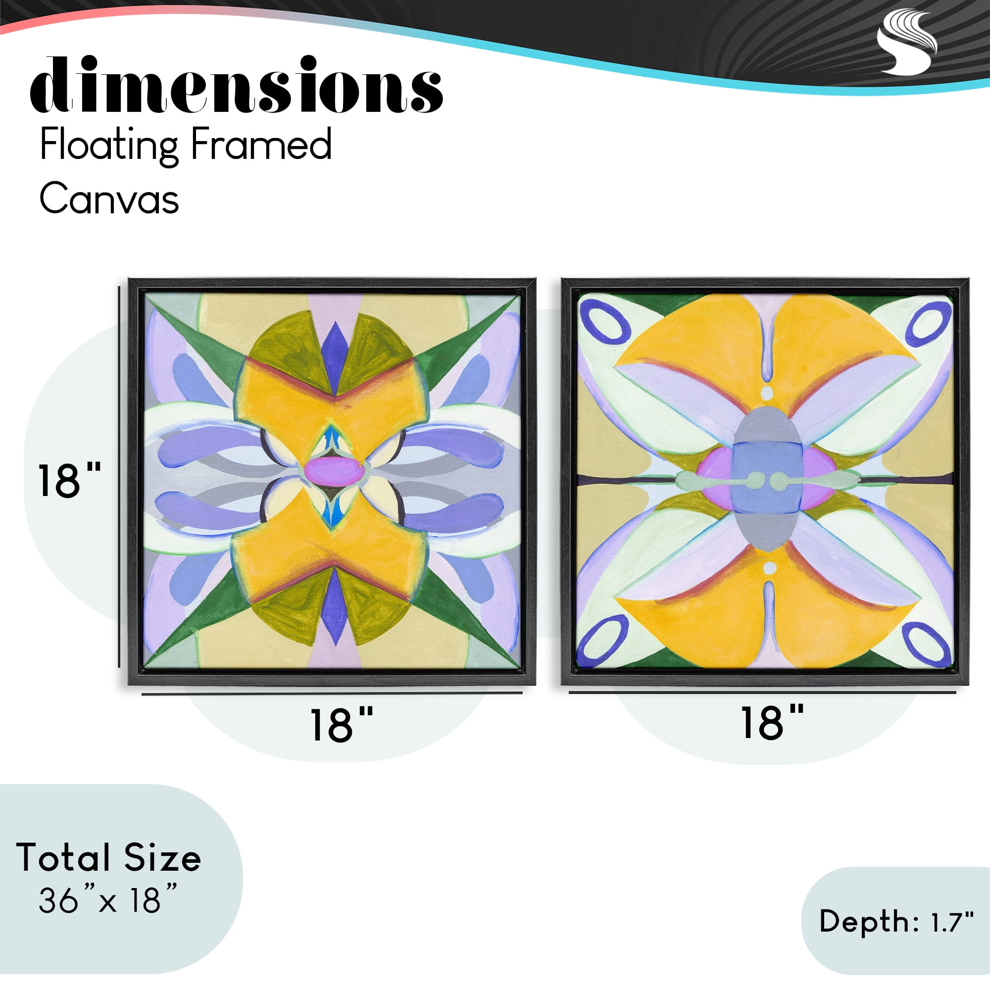 Stupell Industries Kaleidoscopic Revival Hues 2 Piece Black Framed Floater Canvas Set, design by Melissa Wang