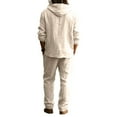 thumbnail image 4 of Tracksuit 2 Piece Set For Men Linen Casual Suit Solid Color Hooded Long Sleeve Pullover Loose Fit Pants Lightweight Cozy Outfit, 4 of 4