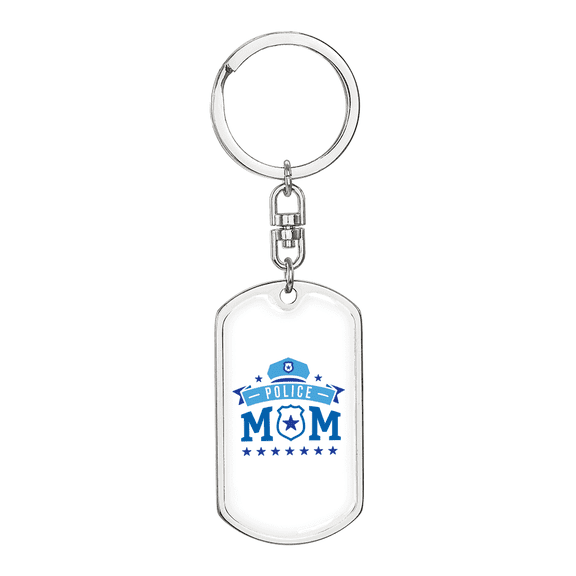 Police Mom Stars Stainless Steel or 18k Gold Premium Swivel Dog Tag Keychain