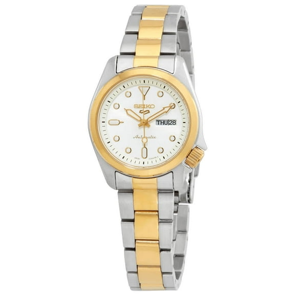 Seiko 5 Sports Two Tone Stainless Steel White Dial Automatic SRE004 SRE004K1 SRE004K 100M Women's Watch