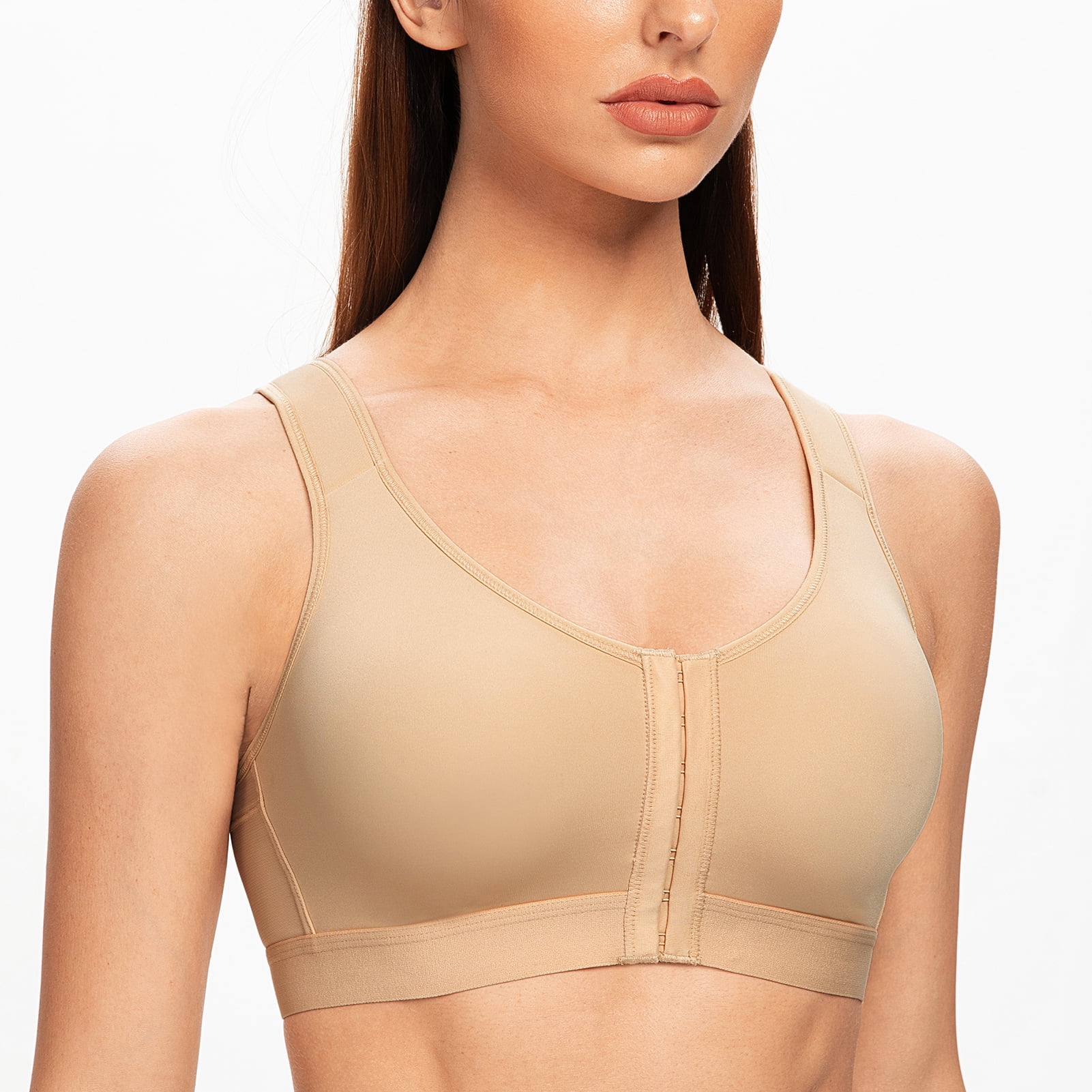MELENECA Female Front Closure Wirefree Posture Bra for Women Almond 46D