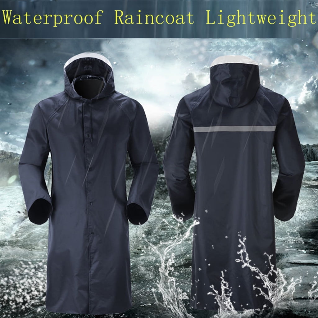 Windproof Raincoat Men's Hoodie Oversize Loose Rain Jacket Zipper Long Overcoat 