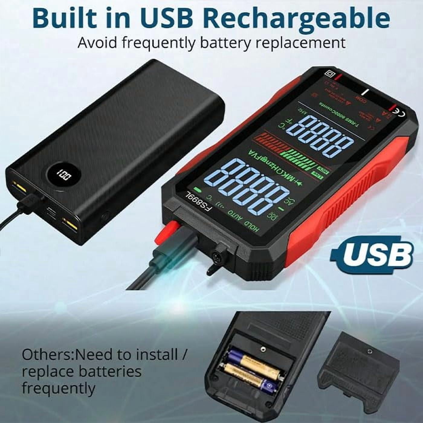 2026 USB Rechargeable Digital Multimeter 6000 Counts Large Color Screen & Backlight FS899L Smart Auto Ranging Multimeter True RMS Digital Voltmeter Multi Meter Digital Tester for Automotive Home