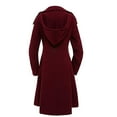 thumbnail image 2 of IROINNID Women's Autumn Warm Long Coat Peak Lapel Solid Color Swing Trench coat Long Sleeve Outwear, Wine, 2 of 5