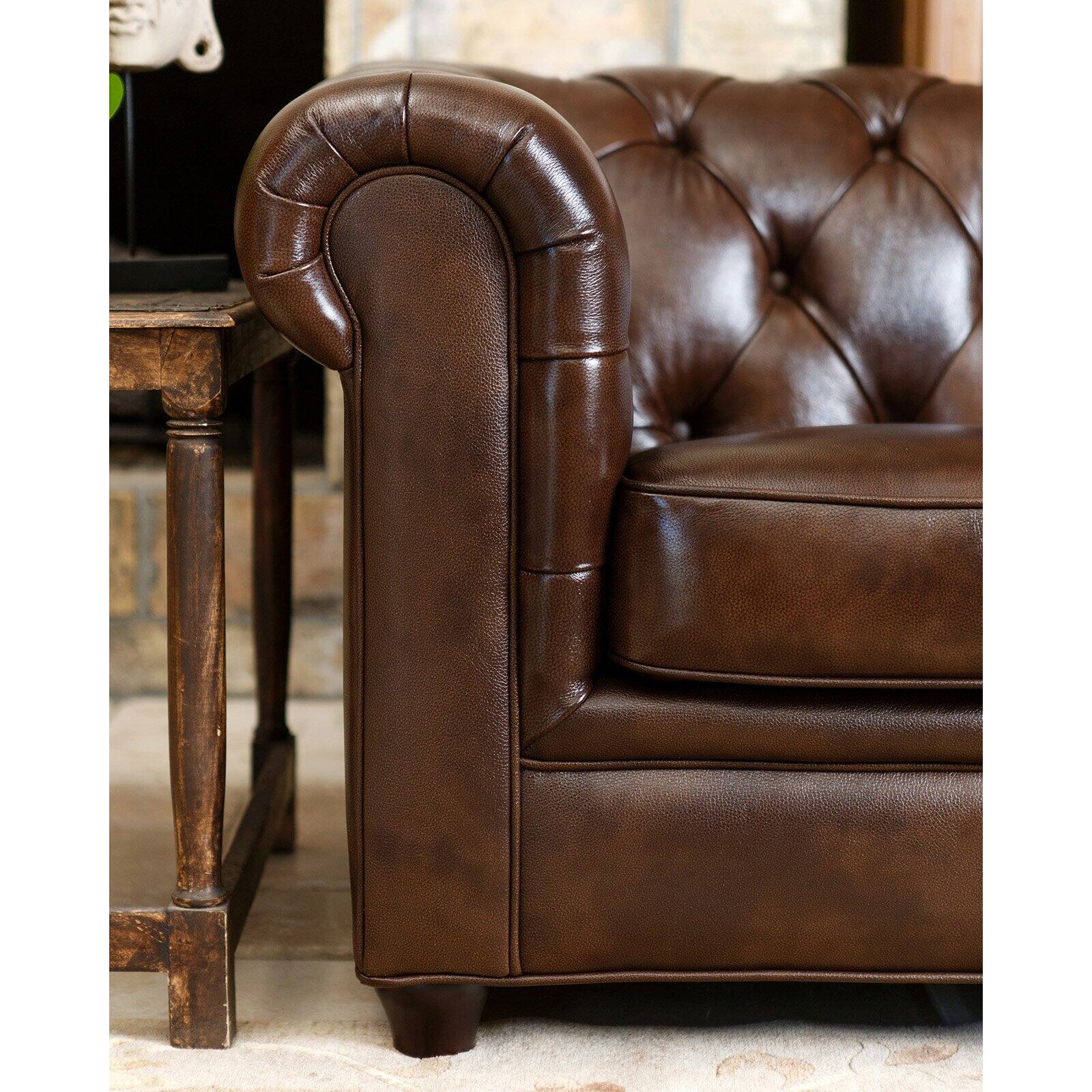 Abbyson Tuscan Chesterfield Brown Leather Sofa Baci Living Room