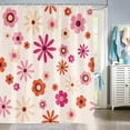thumbnail image 2 of 70''s Indie Retro Aesthetic Bathroom Shower Curtain, Pink Orange and Soft Neutral Beige Flower Power Floral Shower Curtain Sets, Waterproof Polyester Fabric Bathroom Accessories Sets with Hooks, 2 of 5