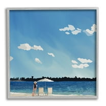 Stupell Industries Girl on Beach Horizon Nature Painting Gray Framed Art Print Wall Art, 24 x 24