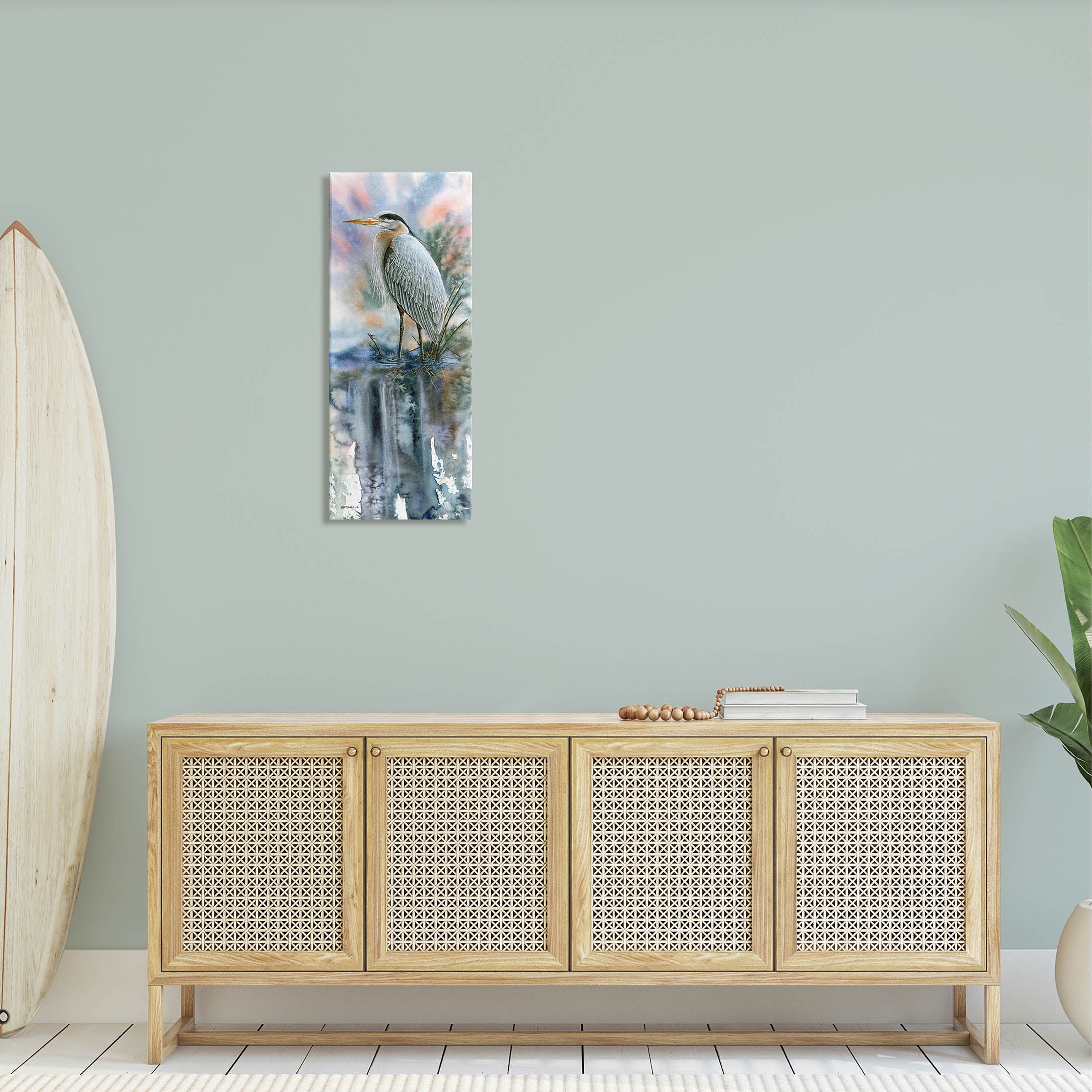 Heron Bird Pond Water's Edge Animals & Insects Graphic Art Gallery Wrapped Canvas Print Wall Art