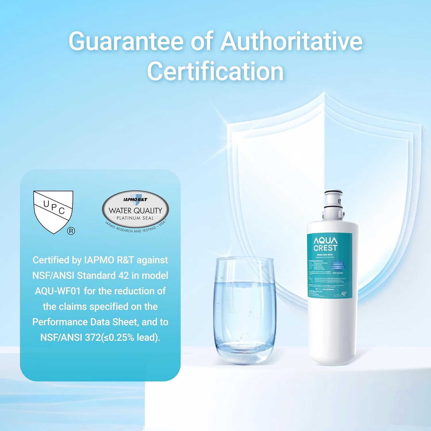 AQUA CREST 3US-AF01 Under Sink Water Filter, Replacement for Standard 3US-AF01, 3US-AS01, Aqua-Pure AP Easy C-CS-FF, WHCF-SRC, WHCF-SUFC, WHCF-SUF Water Filter, NSF/ANSI 42 Certified (Pack of 6)