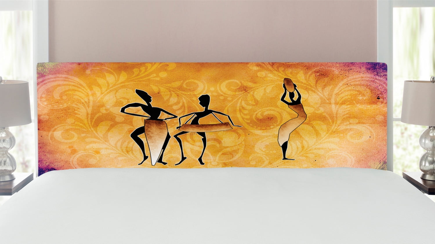 African Headboard, Native Women Dancing Community Celebrating Folkloric