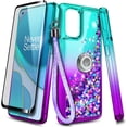 thumbnail image 6 of OnePlus Nord N200 5G Phone Case with Tempered Glass Screen Protector (Full Coverage), Nagebee Sparkle Glitter Liquid Bling [Ring Holder & Wrist Strap] Women Girls Cute Case (Aqua/Purple), 6 of 6