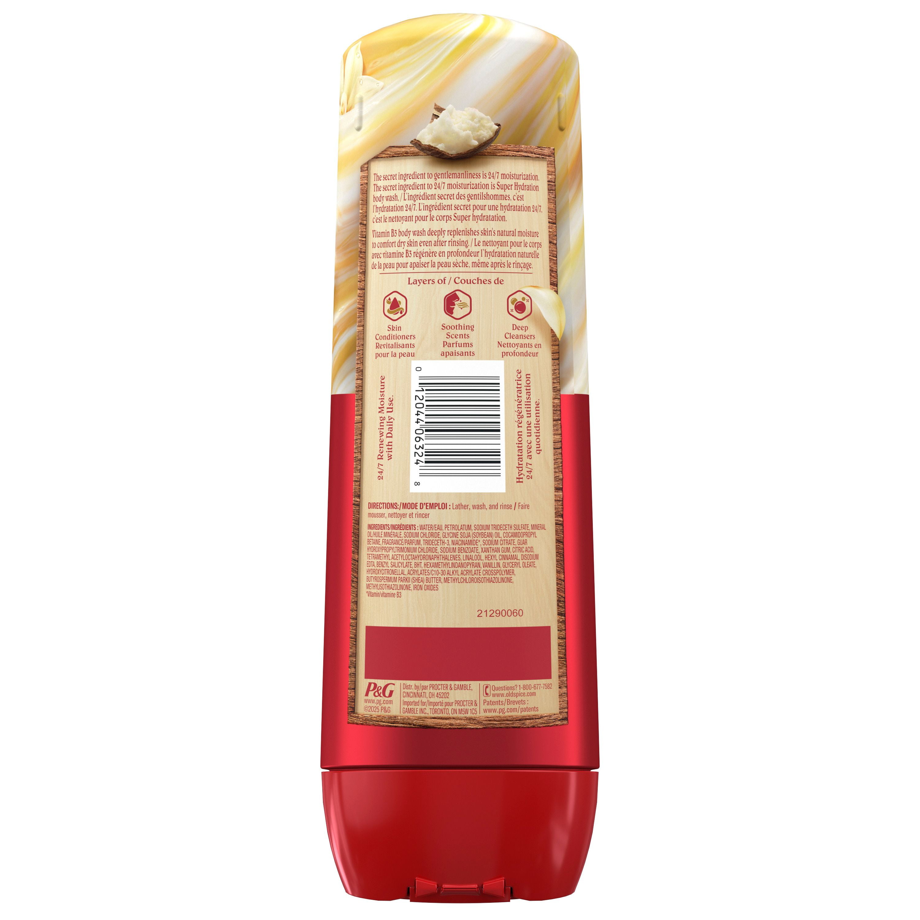 Nettoyant pour le corps pour hommes Old Spice Super Hydratation, Vanille + karité, hydratation régénératrice 24 heures sur 24, 7 jours sur 7 591ML