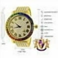 thumbnail image 6 of Roman Numeral Face Exclusive Custom Time Piece Multi Rainbow Gold Tone Simulated Diamond Dial Solitaire Men's Watch XL 55mm W/Date, 6 of 8