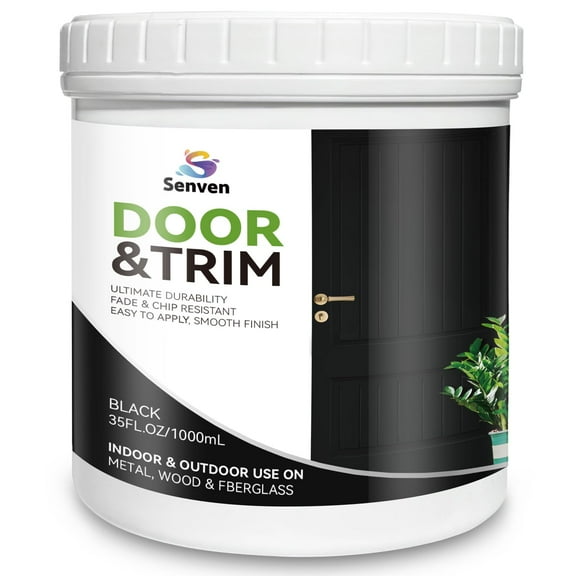 Black Door Trim Black Paint, Satin Black Paint for Door, Trim, Cabinet, Wood Furniture, 1000ml, 35 Fl Oz