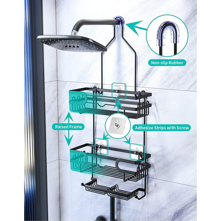 HapiRm Hanging Shower Caddy with Two Soap Holders, Rustproof & Waterproof  Shower Shelf over Shower Head with 12 Hooks, No Drilling Shower Organizer  for Bathroom - Black 