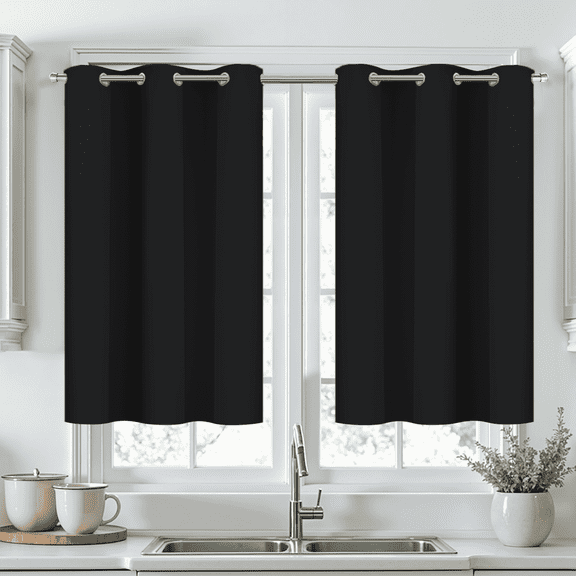 Yakamok 36 Inch Length Black Blackout Curtains for Bedroom, Thermal Insulated Room Darkening Grommet Top Window Drapes for Living Room,42W x 36L,2 Panels