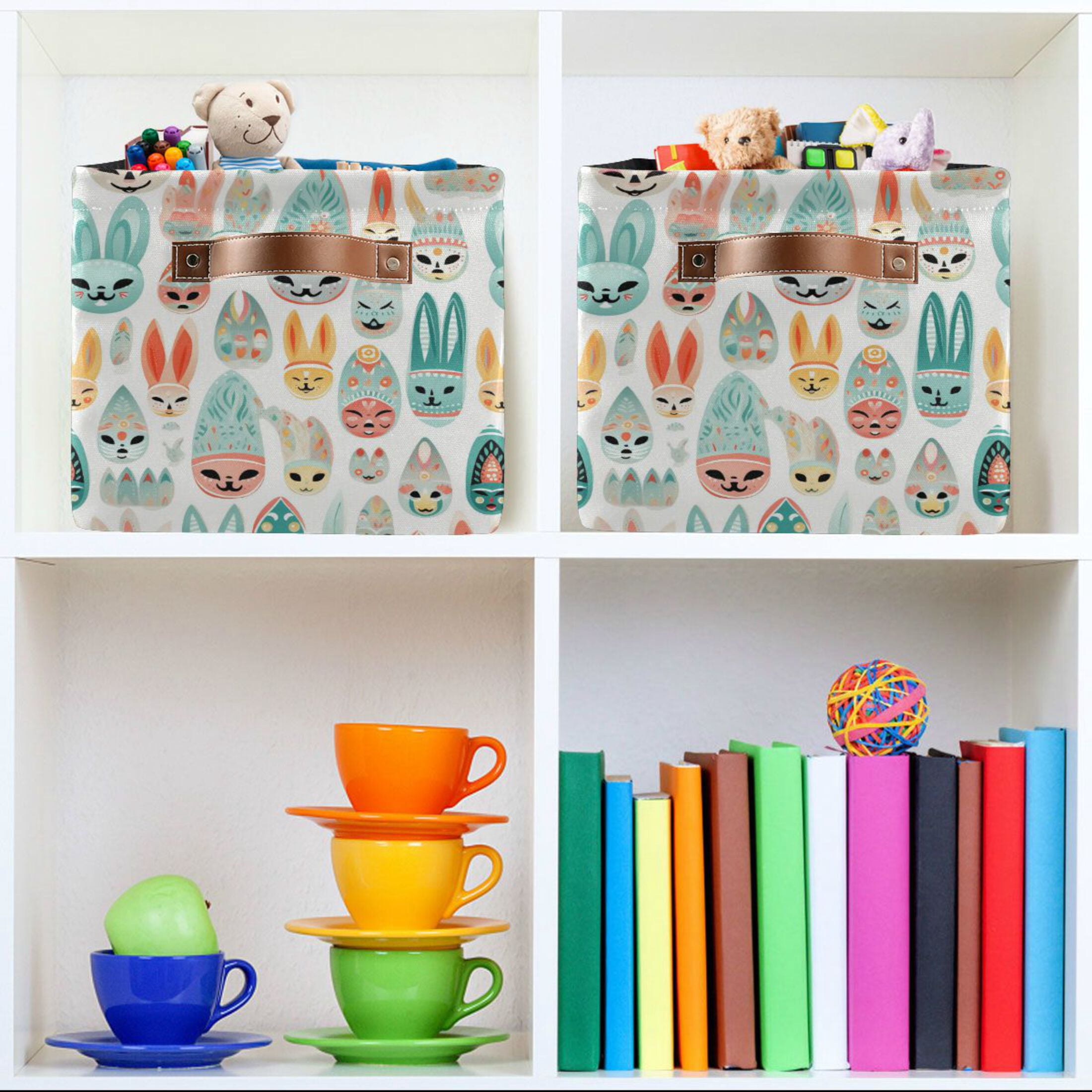 Easter Mask Storage Bins with Handle Fabric Organizer Basket Foldable Box 2 Pack 14.2x10.2x8.3
