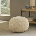 thumbnail image 2 of Desert Fields Maysville Cotton Knitted Round Pouf, Ivory, 20" x 14", 2 of 6