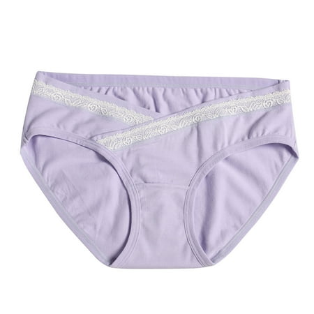 

YWDJ Lace Underwear for Women Women Lace Low Waist Abdomen Support Seamless V-shaped Maternity Underwear Purple L