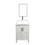 PULUOMIS 24 Inches White Bathroom Vanity with Rectangle Ceramic Porcelain Sink Top MDF Wood Single Vessel Sink Bowl Faucet Set