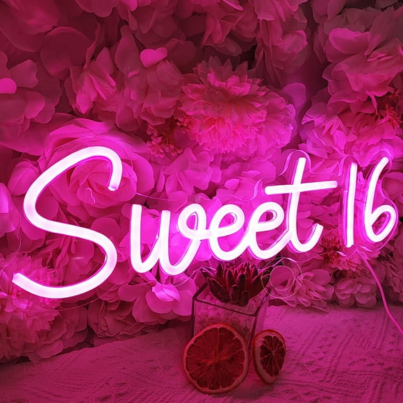 Letrero decorativo SYLHOME Sweet 16 LED rosa neón de 40 x 13 cm USB