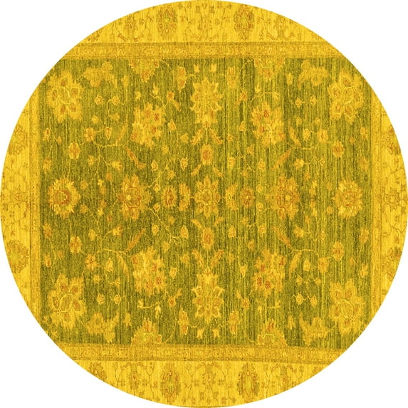 Ahgly Company Machine Washable Indoor Round Abstract Yellow Modern Area Rugs, 7' Round