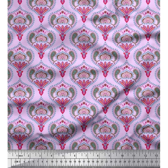 Soimoi Poly Georgette Fabric Moroccan Damask Printed Fabric 1 Yard 42 Inch Wide
