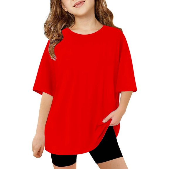 KVPLBQFD Girls Crew Neck T Shirts Short Sleeve Tops for Teen Unisex Lightweight Cooling Clothes Tweens Stretchy Summer Everyday Casual Wear