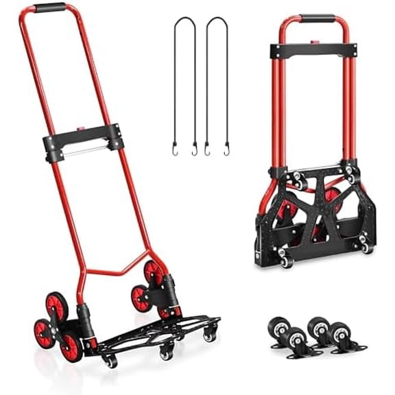 Stair Climbing Cart, 280 lbs Capacity Stair Climber Hand Truck and Dolly, Heavy-Duty Folding Stair Dolly with Stretchable Handle, 10 Wheels & 2 Elastic Ropes for Home Shopping Moving Warehouse