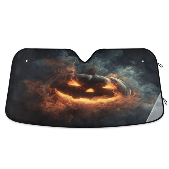 Qxltty Glowing Pumpkin Head Car Windshield Sunshades Foldable UV Rays Sun Visor Protector Keep Your Vehicle Cool 53×23.5in