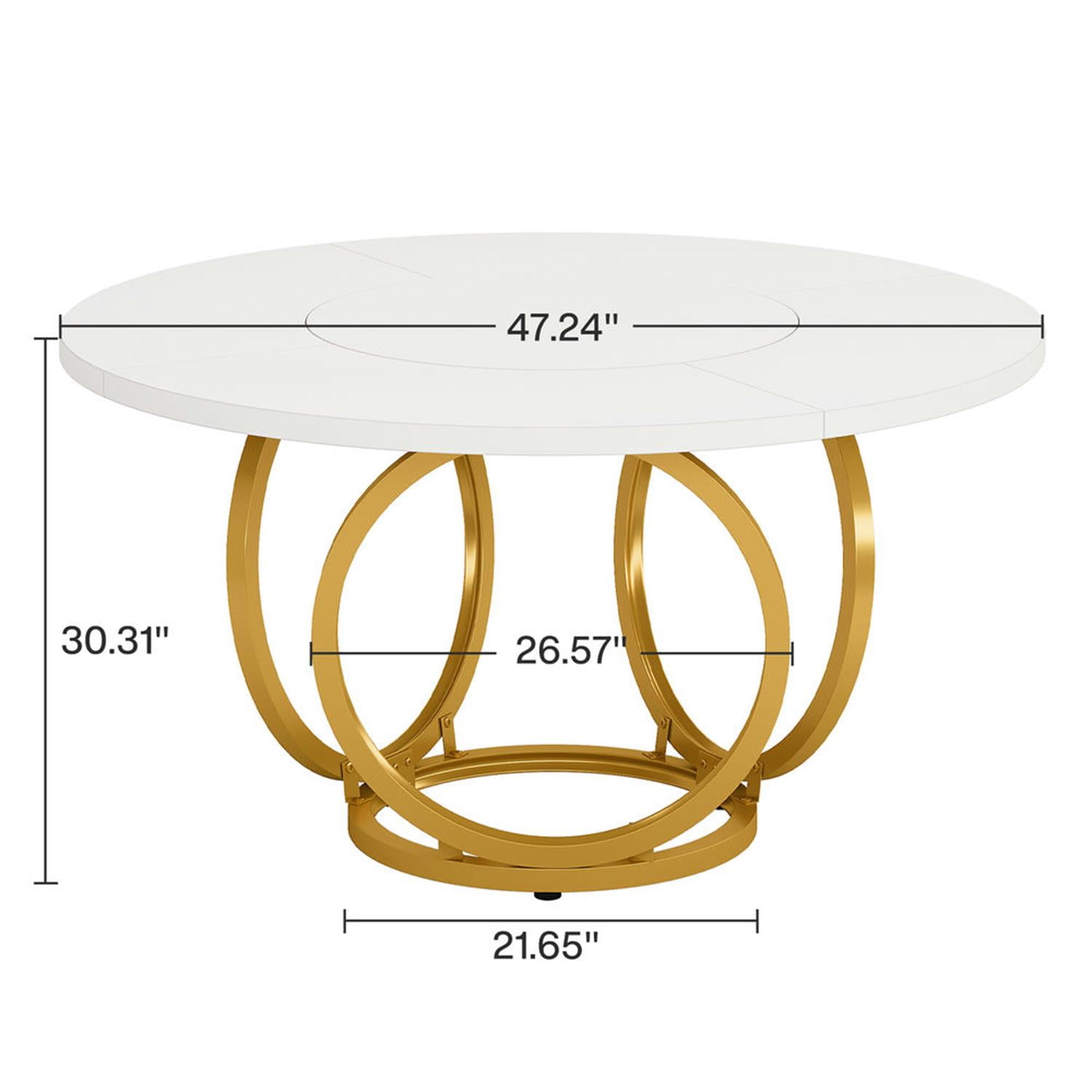 Demi Bonn 47" Modern Round Dining Table for 4 People, Kitchen Dinner Table with Metal Base for Dining Room, Home, Living Room Furniture, White