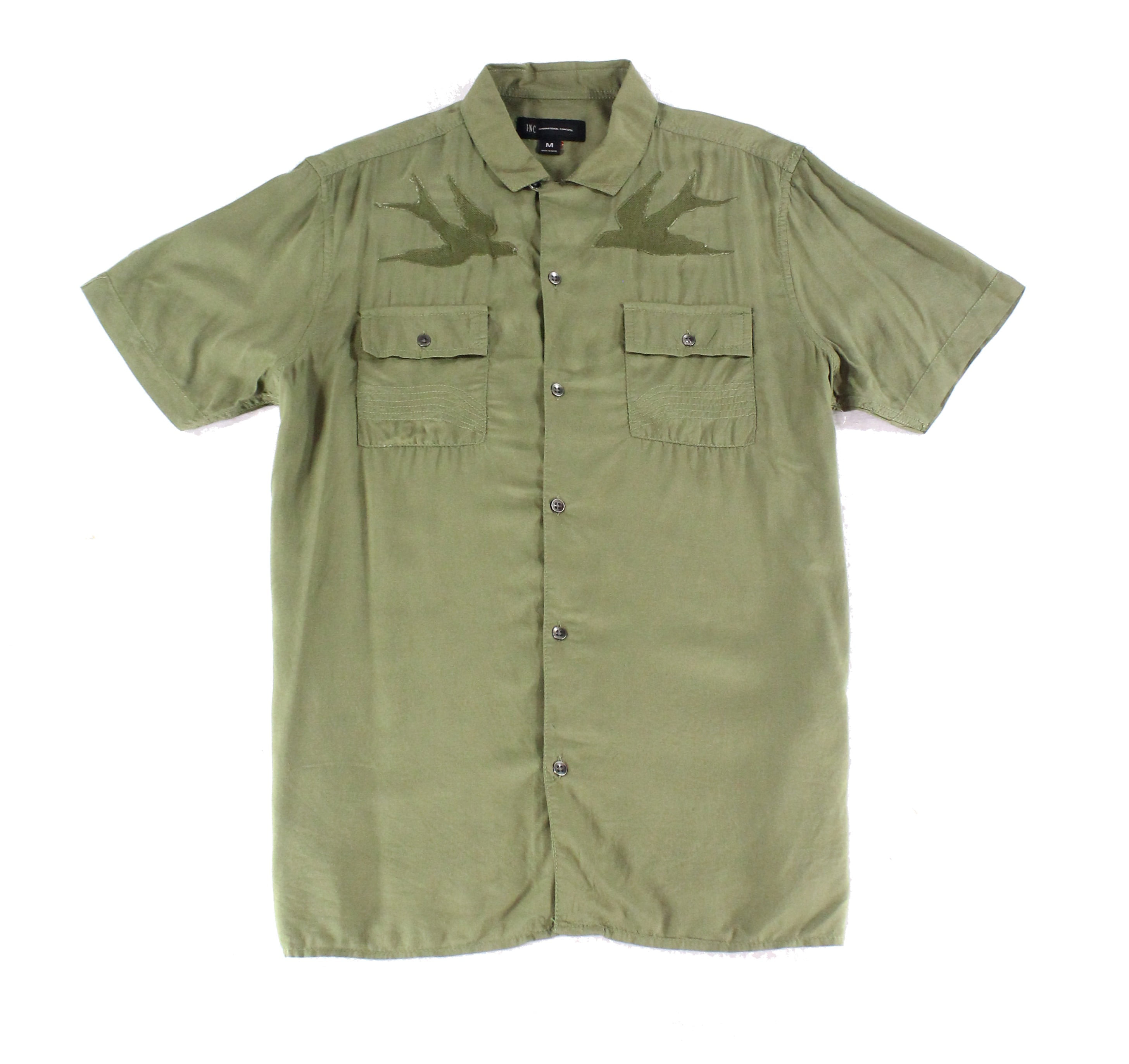 INC NEW Dark Green Mens Size Medium M Button Down Short-Sleeve Shirt ...