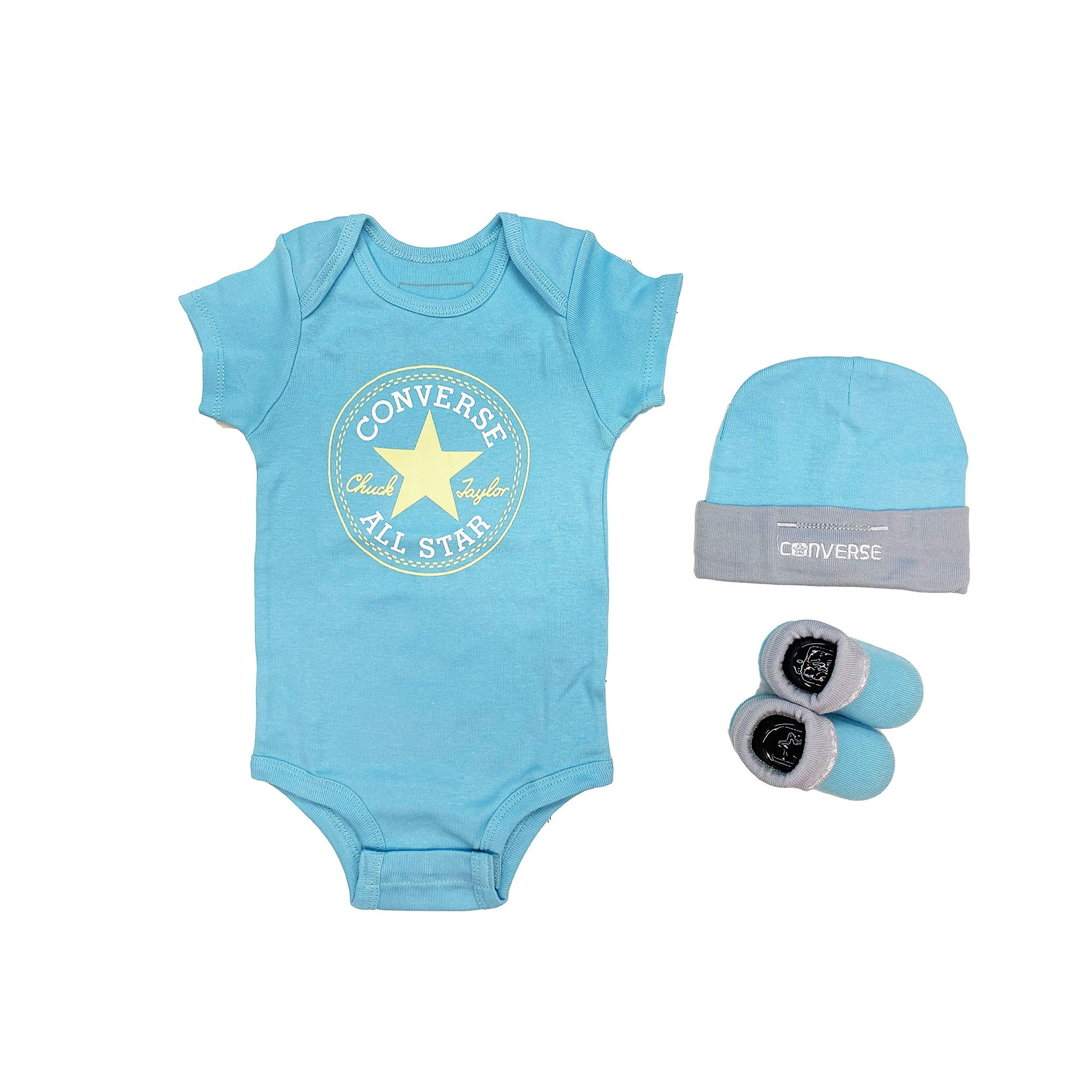Converse Baby Girls All Star Bodysuit Hat Socks 3 Piece Set Aqua Mc0028 U5l White 6 12 Months Other
