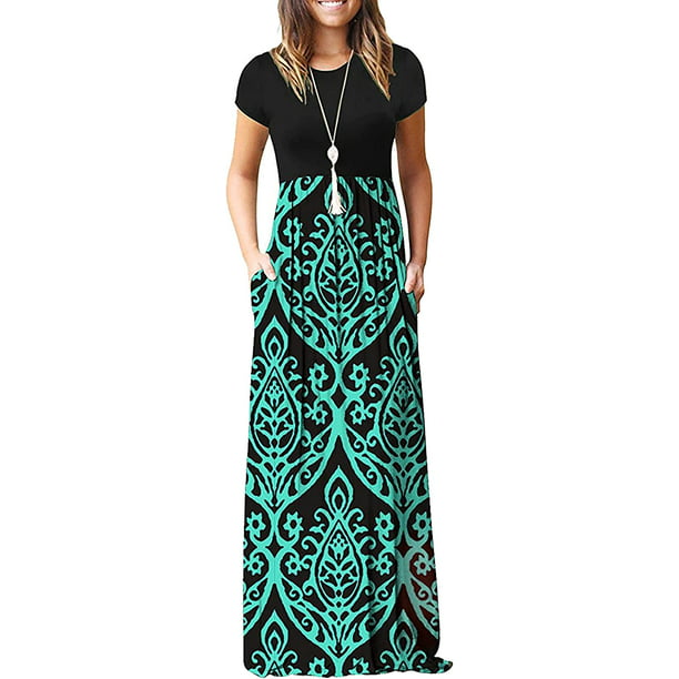 Moossy AUSELILY Women Short Sleeve Loose Plain Casual Long Maxi Dresses with  Pockets - Walmart.com