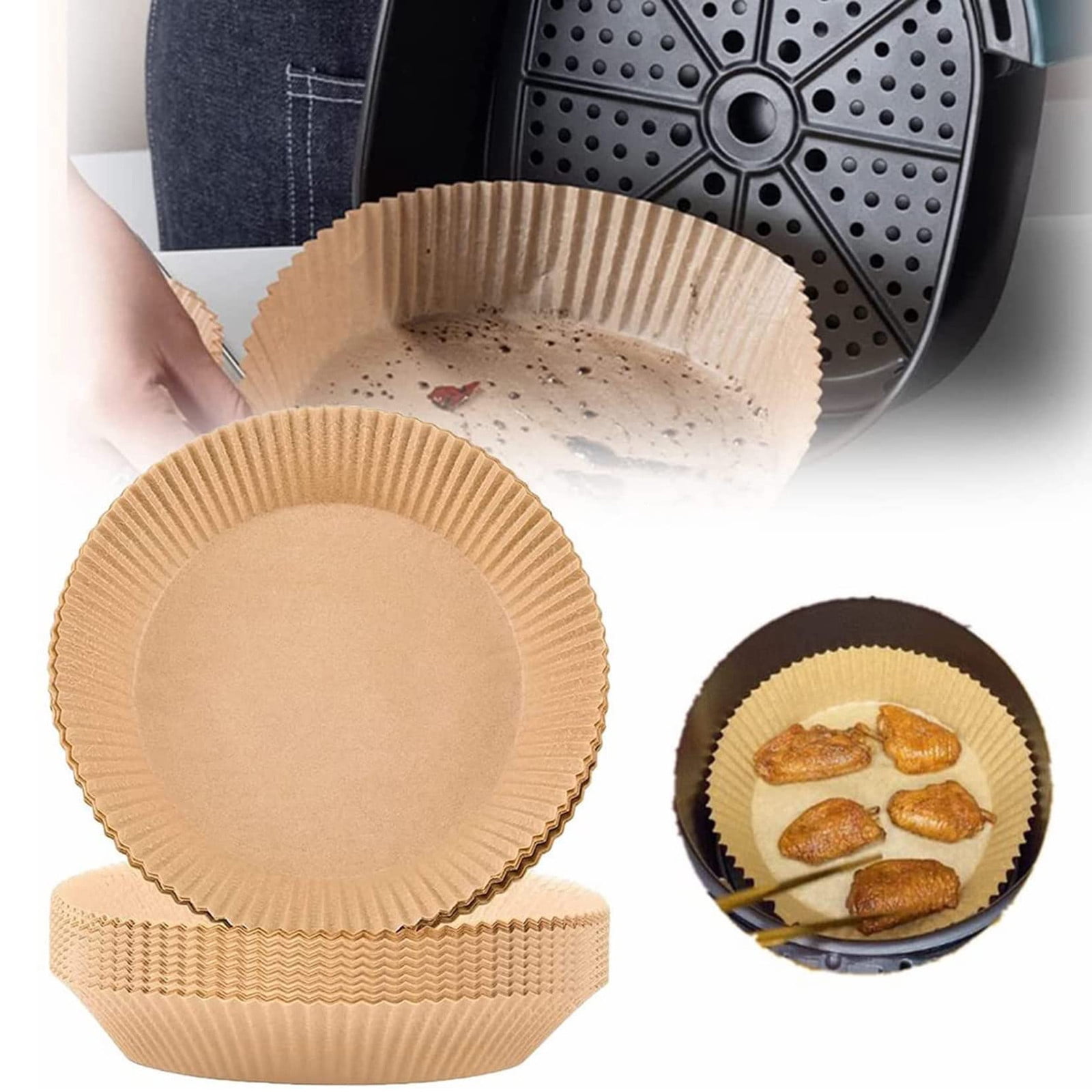 200 Sheets Unbleached Air Fryer Paper Liners - Non-Stick Heat Resistant Non-Toxic Food Grade Disposable Liners For Baking Roasting - For Home Kitchen Air Frying, Oil-Less Cooking,