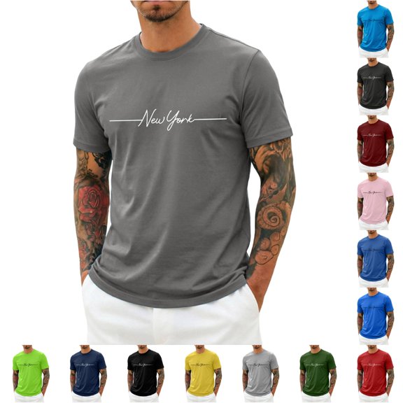 Graphic City Skyline Letter Print Short Sleeve Crewneck Tee Casual Summer Outfits Daily Wear Men T Shirts Comfy Tee Tshirts for Boys