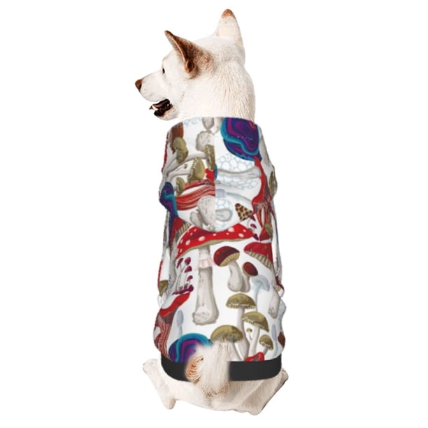 Fotbe Colorful Mushrooms (2) Sudadera con Estampado para Perros Pequeños – Suéter con Capucha para Mascotas, Tela Suave de Forro Polar con Bolsillo-Large