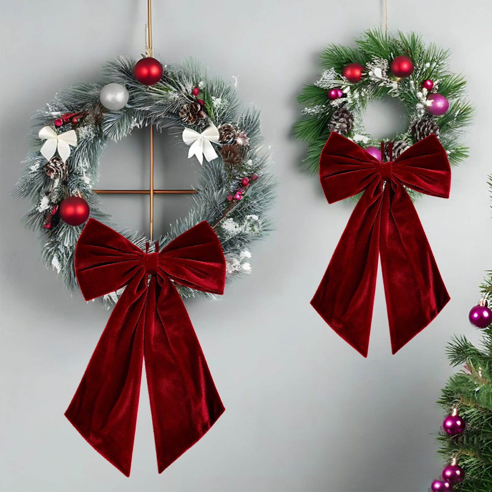 Christmas Decorations - Christmas Bows - 36x18 Inches Large Red Velvet Christmas Tree Topper - Burgundy Ribbon Gift Bows - Xmas Decor for Indoor Outdoor Home Wreaths Mantle Front Door Porch Wedding