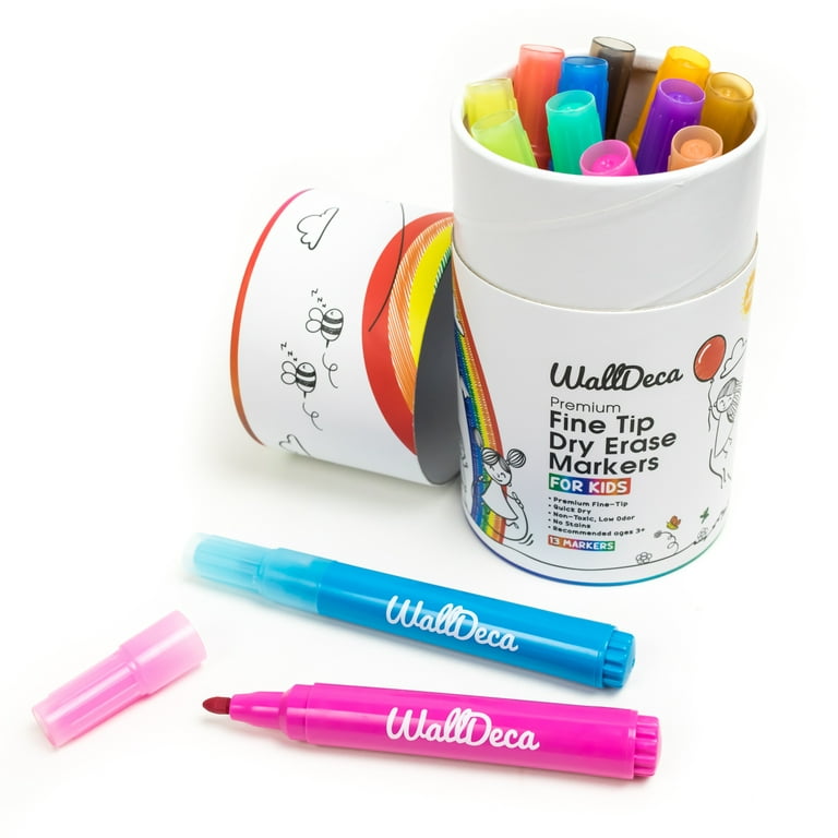 Walldeca Wet Erase Markers Fine Point, Assorted Colors, 8-count
