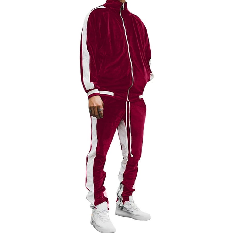 Mens 2 Piece Velvet Tracksuit Sets Casual Comfy Jogging Suits for Men Outdoor Workout Red - Walmart.com