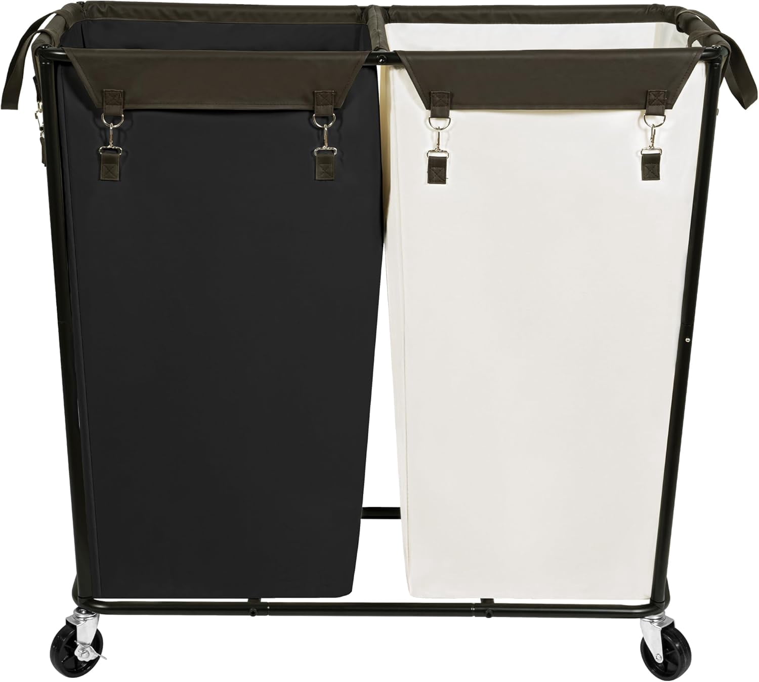 280L Rolling Industrial Laundry Hamper with Wheels, 2-Compartment Extra Large Laundry Sorter, Heavy Duty Dirty Clothes Basket Cart with Metal Frame for Home or Commercial Use