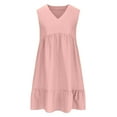 thumbnail image 6 of Quinlirra Womens Summer Dresses V-Neck Loose Solid Color Pleated Casual High Waisted Lace Sleeveless Dress Pink L, 6 of 6